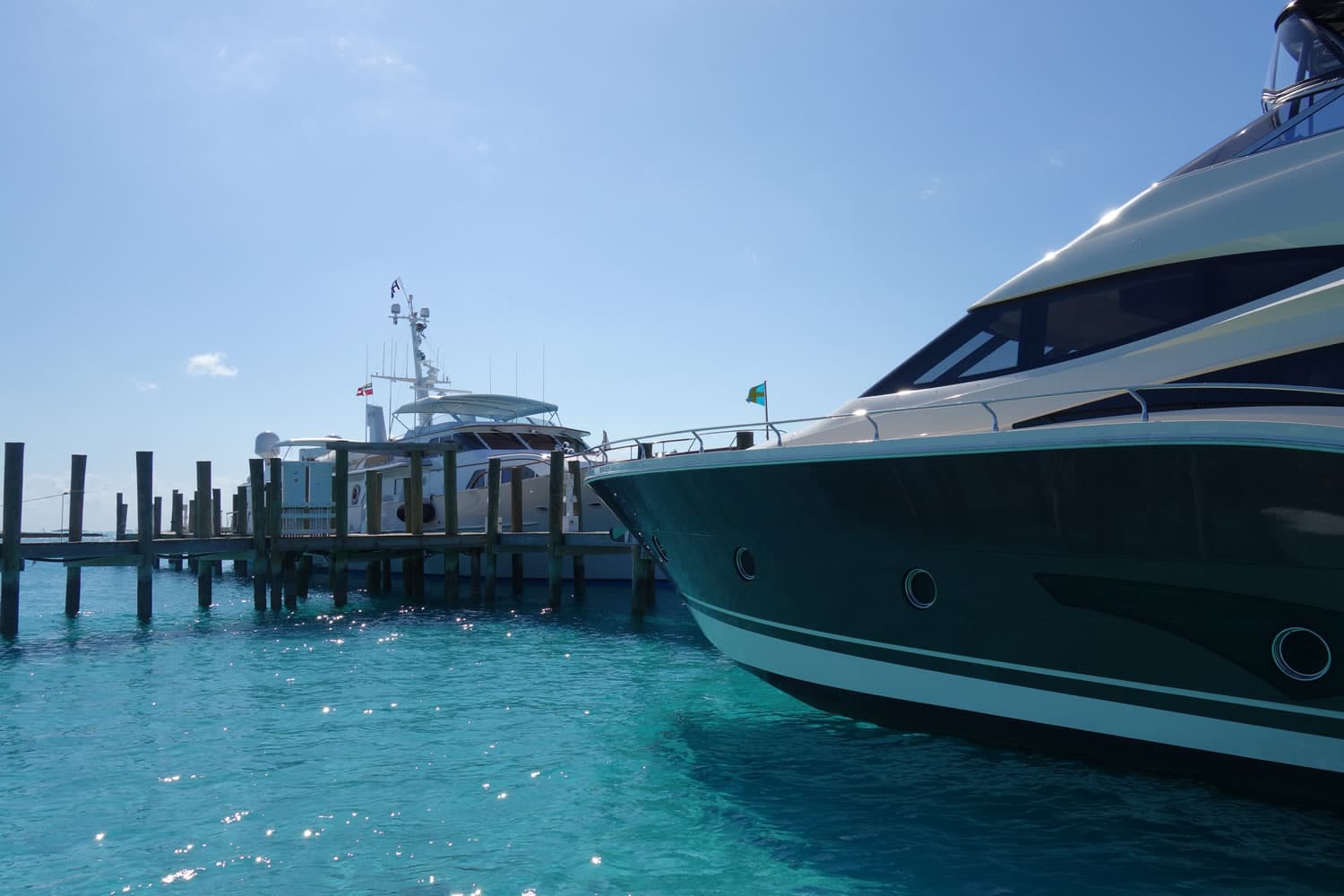 A boat docked at Staniel Cay in The Bahamas.
