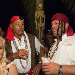 A group of people dressed as pirates at the Staniel Cay Yacht Club party.