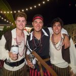 Three men dressed up as pirates at a Staniel Cay party in The Bahamas.