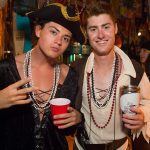 Two men dressed up as pirates at a Staniel Cay Yacht Club party.