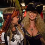 Two women dressed up as pirates at a Staniel Cay party.