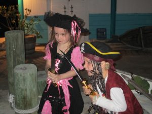 A little girl dressed as a pirate at the Staniel Cay Yacht Club.