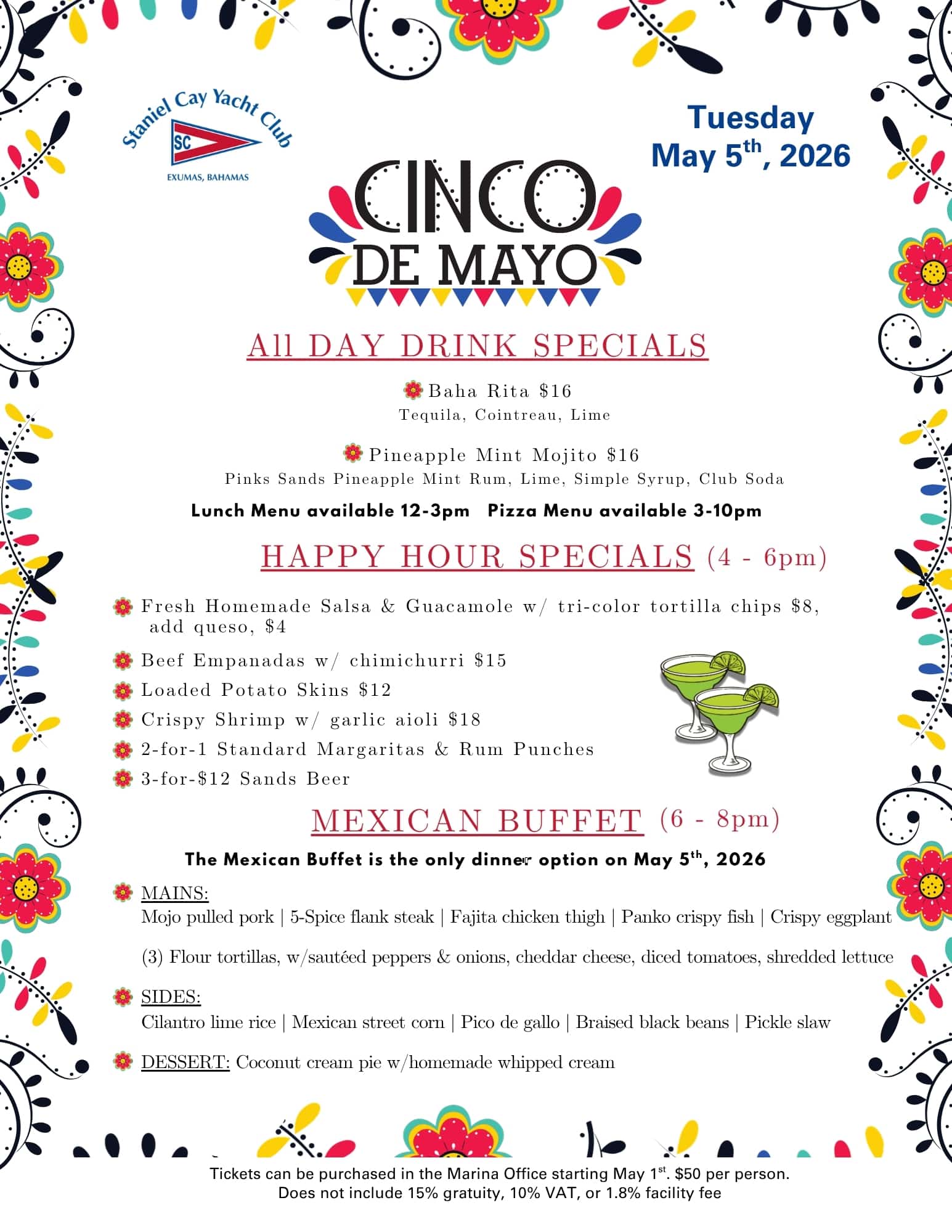 Staniel Cay Yacht Club Celebrate Cinco de Mayo with festive drink specials, happy hour treats, and a Mexican buffet at Staniel Cay Yacht Club on Tuesday, May 5, 2026. Join us for unforgettable celebrations by the water!. Vacation Rentals and Resort on Staniel Cay Exuma